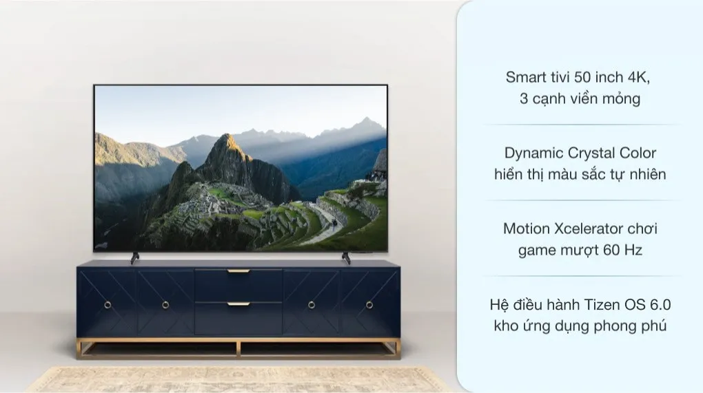 Smart Tivi Samsung 4K Crystal UHD 50 inch UA50AU8100 với thiết kế 3 cạnh viền mỏng