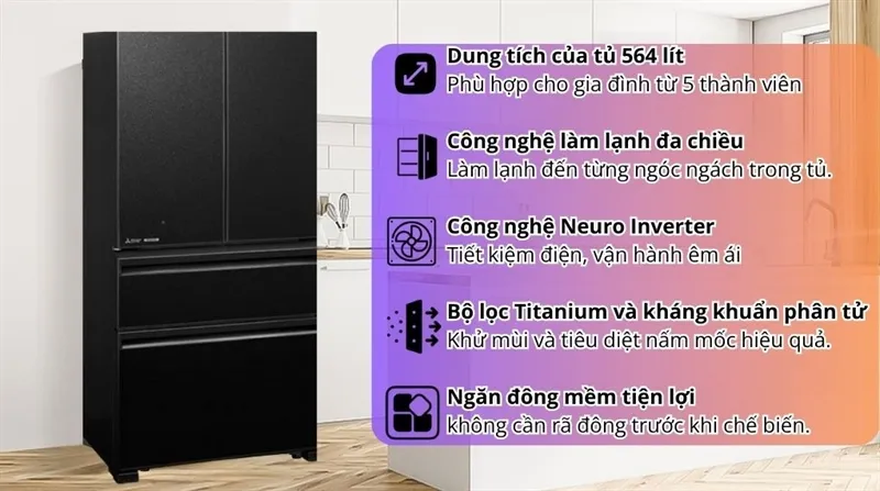 Thiết kế tủ lạnh Mitsubishi Electric 564 lít