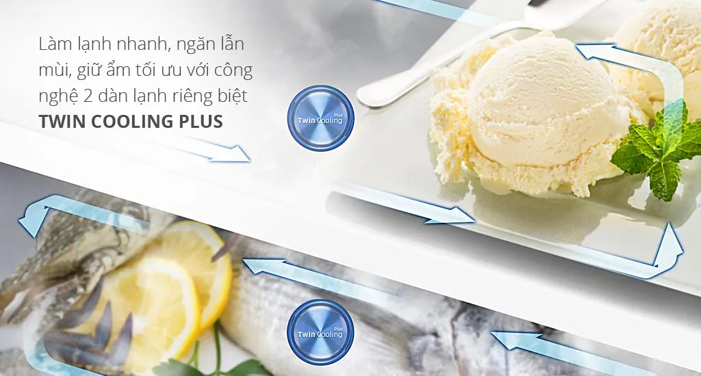 Công nghệ Twin Cooling Plus ngăn chặn tình trạng thực phẩm bị lẫn mùi giữa các ngăn
