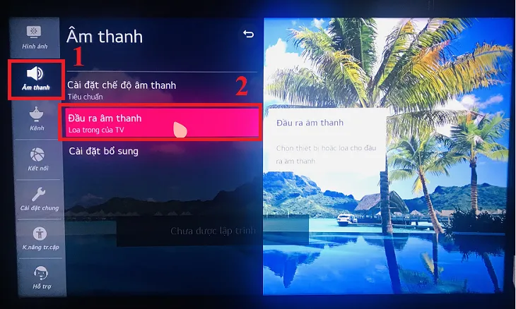 Lựa chọn chế độ xuất âm thanh phù hợp với loại dây cáp hoặc kết nối không dây đang sử dụng