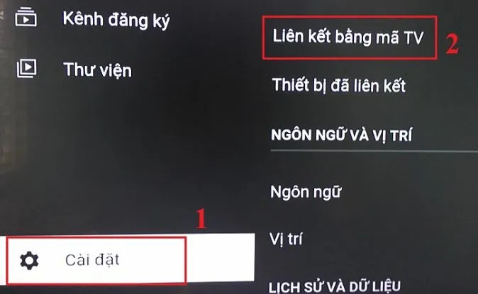 Truy cập cài đặt YouTube trên tivi