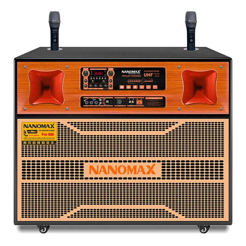 Loa karaoke công suất lớn Nanomax Pro-906 hỗ trợ cả nguồn điện trực tiếp và bình ắc quy