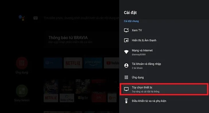 Bạn vào phần Cài đặt > chọn Tùy chọn thiết bị
