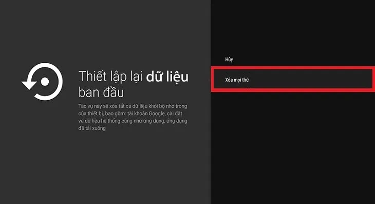 Chọn Đặt lại > chọn Thiết lập lại dữ liệu ban đầu > chọn Xóa mọi thứ