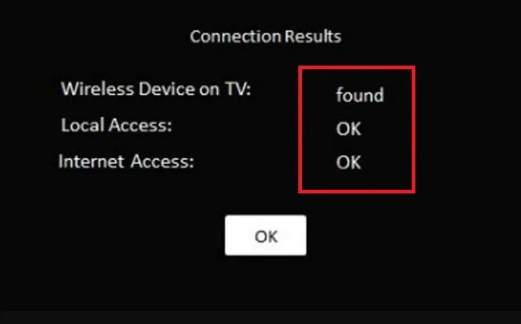 Hiển thị kết quả Found (Tìm thấy), OK, OK