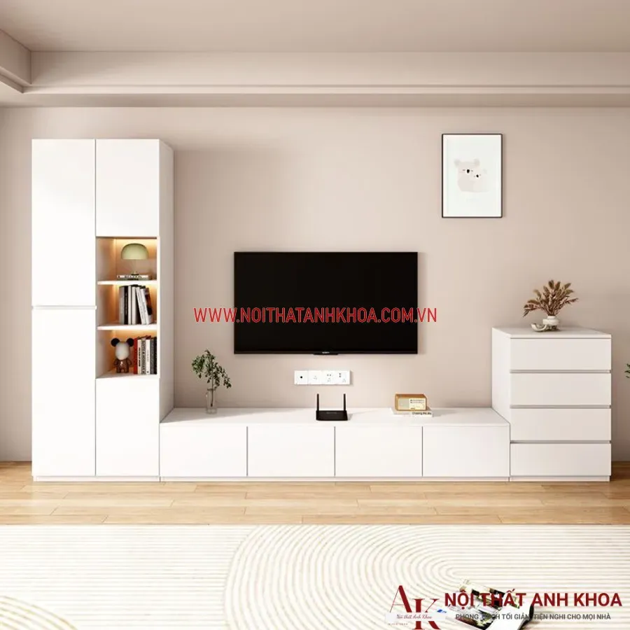 Mẫu kệ tivi phòng khách kết hợp tủ kệ hiện đại