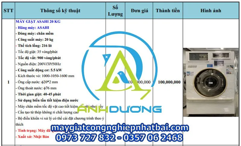 Máy giặt chăn công nghiệp Asahi 20kg chuyên dụng cho chăn mền