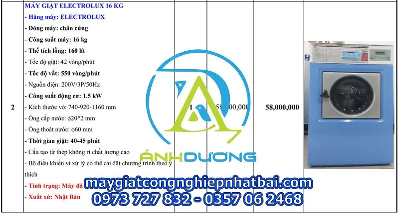 Máy giặt chăn công nghiệp Electrolux 16kg cũ chính hãng