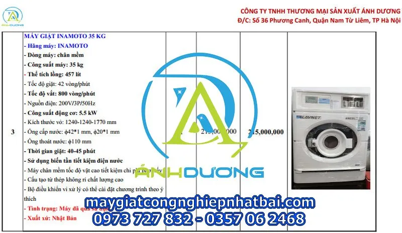 Máy giặt chăn công nghiệp Inamoto 35kg tải nặng cực khỏe