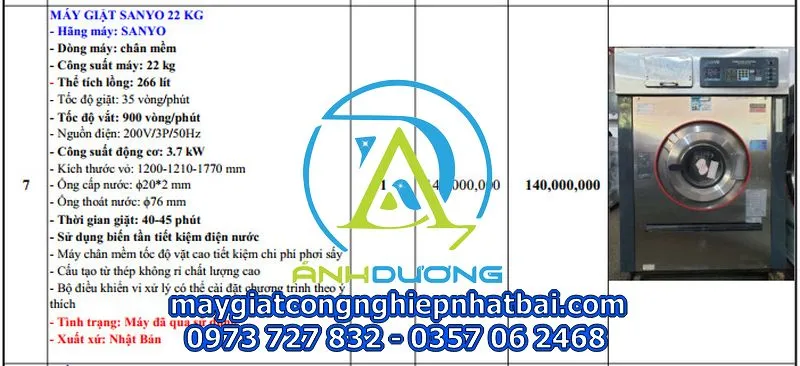 Máy giặt chăn công nghiệp Sanyo 25kg lồng ngang