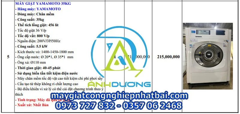Máy giặt chăn công nghiệp Yamamoto 35kg lồng Inox 304