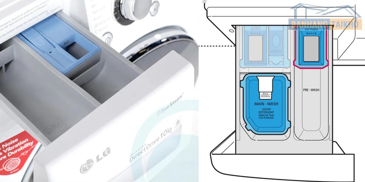 Khay chứa bột giặt máy giặt LG cửa trước