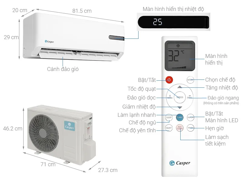 Máy lạnh Casper Inverter 1.5 HP GC-12IB36 với thiết kế EasyCare hiện đại