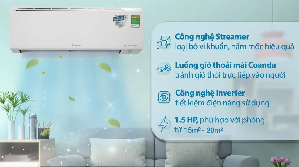 Máy lạnh Daikin Inverter 1.5 HP ATKF35XVMV với thiết kế hiện đại