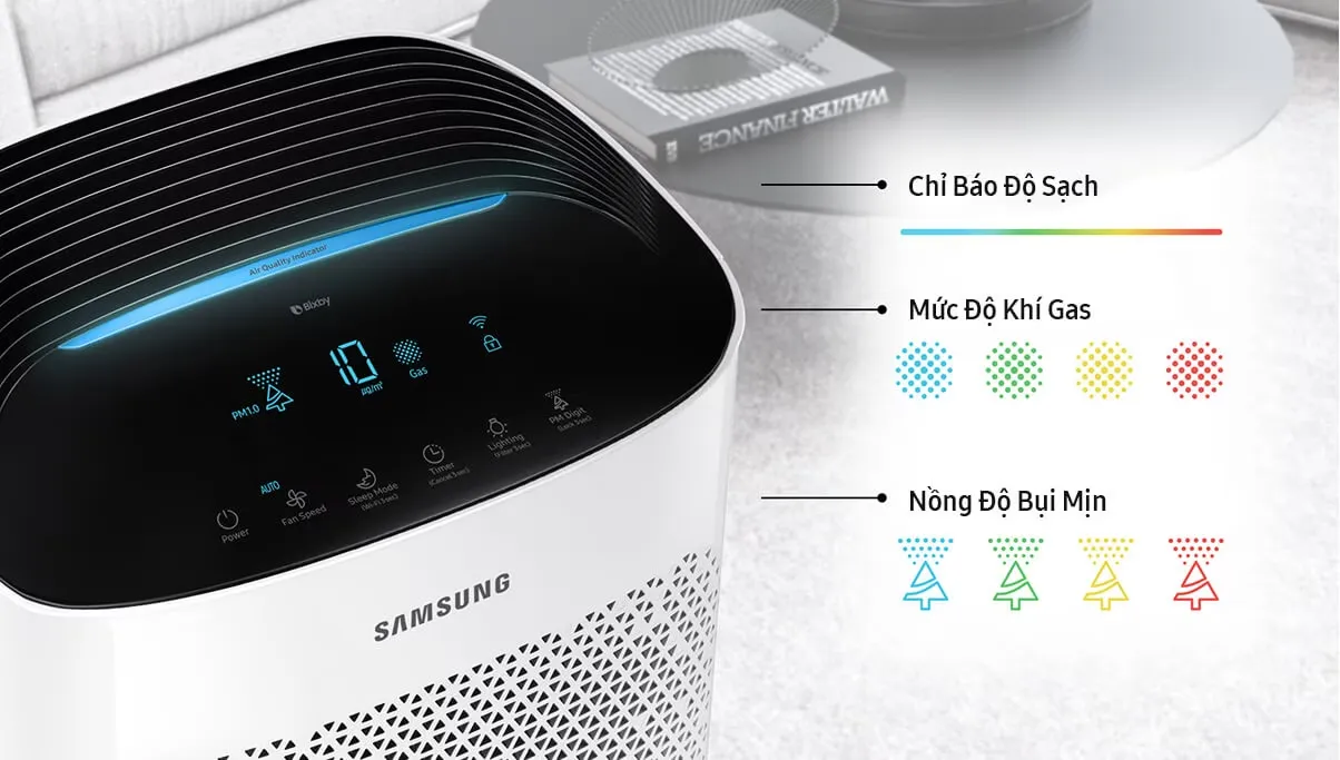 Màn hình hiển thị số và cảm biến Laser PM của máy lọc không khí Samsung AX60R5080WD/SV