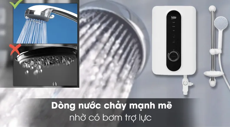 Máy nước nóng trực tiếp Beko 3500W BWI35S2D-213 được trang bị bơm trợ lực cho nguồn nước mạnh