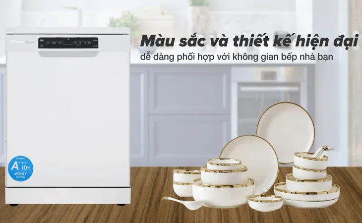Máy rửa chén Candy CDPN 4D620PW/E âm tủ màu trắng lắp trong tủ bếp hiện đại