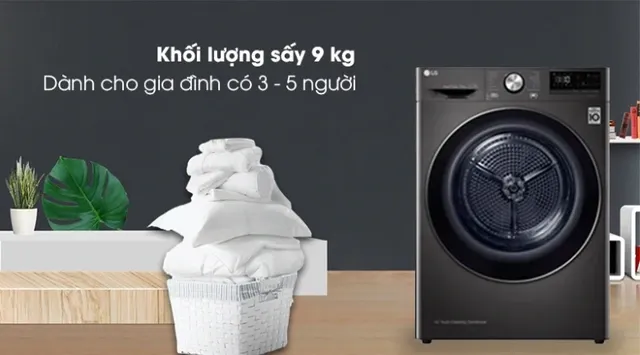Máy sấy LG DVHP09B màu đen sang trọng với AI DD