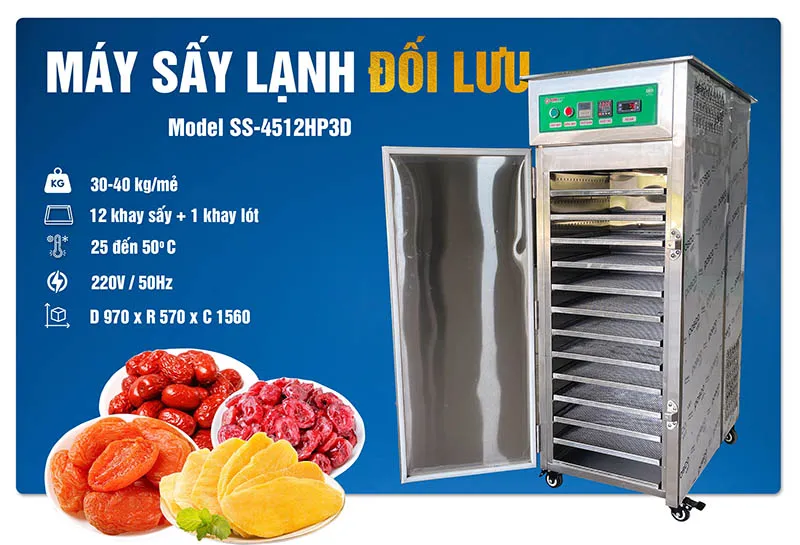 Máy sấy lạnh 12 khay mini công nghệ đối lưu gió 3D
