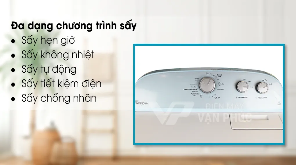 Bảng điều khiển dạng núm xoay cơ học siêu bền của máy sấy quần áo Whirlpool 15kg