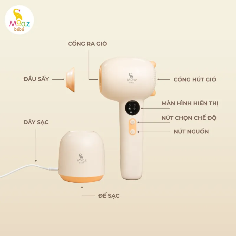 Máy sấy tóc không dây cho bé Moaz BéBé MB-088 với hệ thống nút bấm trực quan