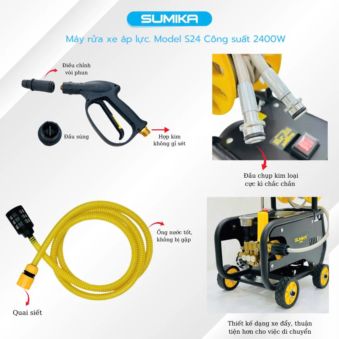 Thiết kế 4 bánh xe của máy rửa xe SUMIKA S24