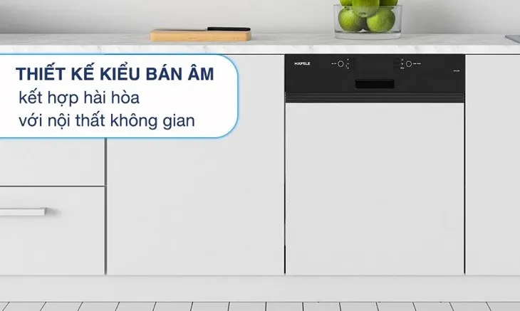 Máy rửa chén bán âm Hafele HDW-HI60B (533.23.210) có kiểu thiết kế bán âm, kết hợp hài hòa với nội thất khác trong không gian