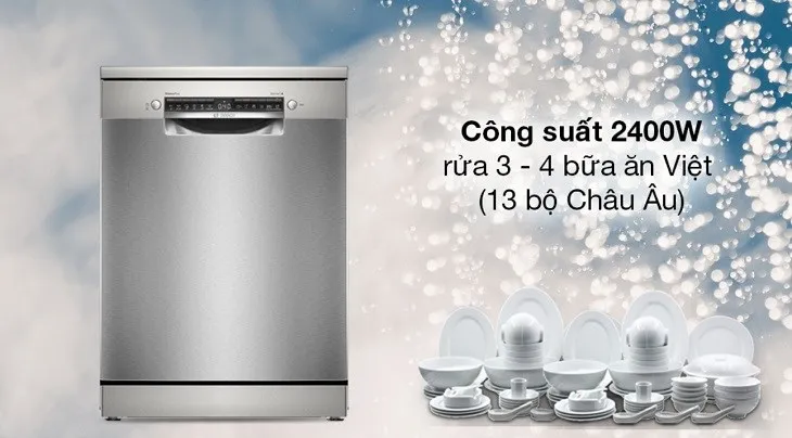 Máy rửa chén độc lập Bosch SMS4ECI26E rửa được số lượng chén bát dùng cho 3 - 4 bữa ăn người Việt