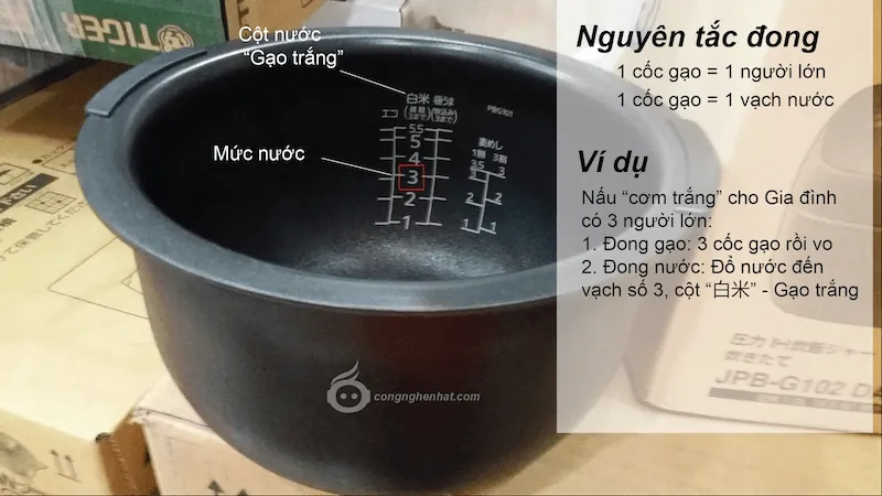 HƯỚNG DẪN ĐONG GẠO VÀ NƯỚC CHUẨN KỸ THUẬT CHO NỒI CƠM CAO TẦN NHẬT BẢN THEO VẠCH CHIA TRONG LÒNG NỒI
