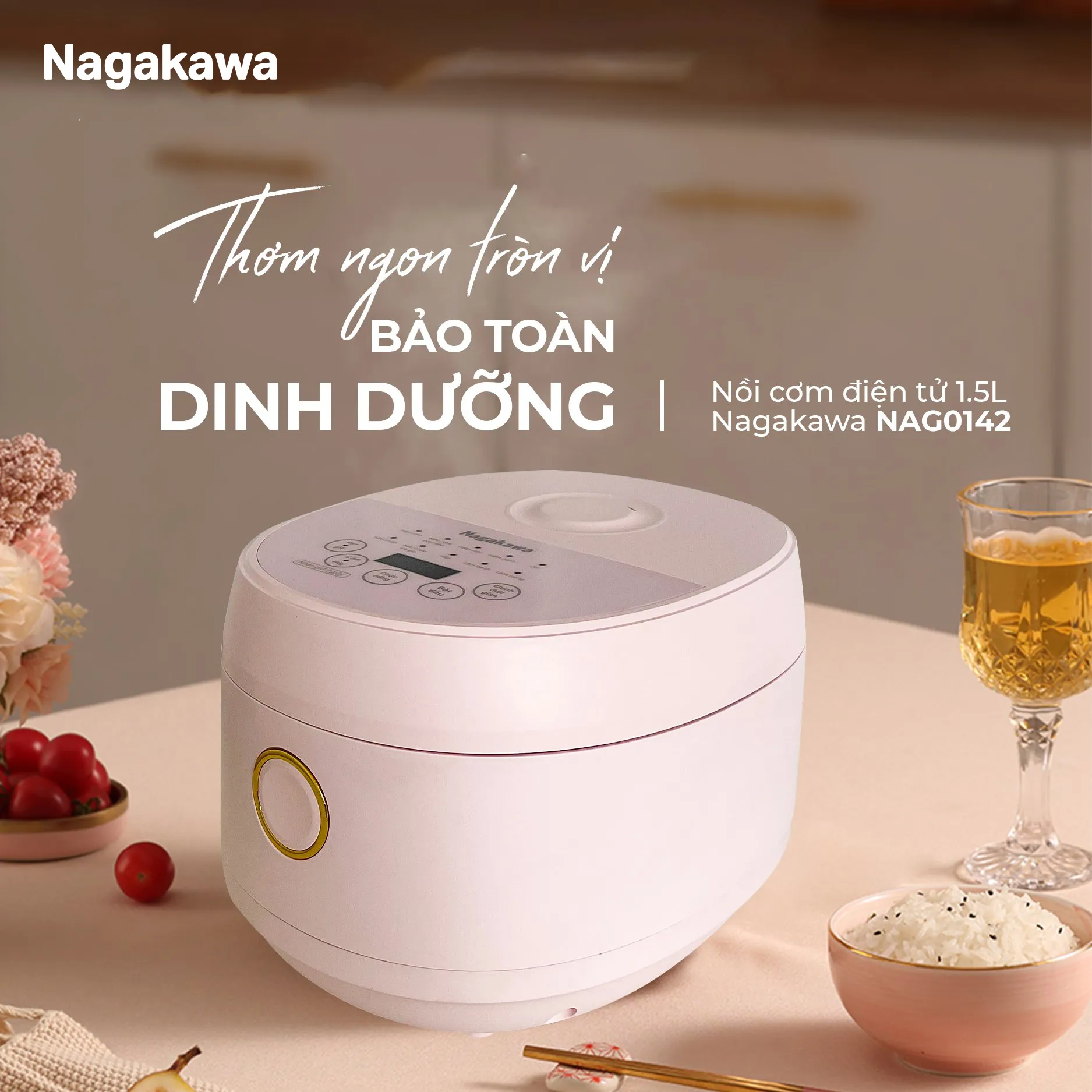 Ảnh chi tiết bảng điều khiển và chế độ nấu của nồi cơm điện Nagakawa NAG0142