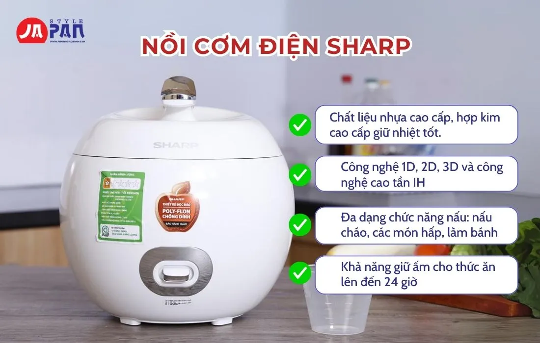 Nồi cơm điện Sharp dòng nắp gài truyền thống nhưng tích hợp công nghệ nhiệt đa chiều