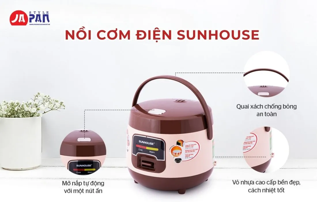 Mẫu nồi cơm điện Sunhouse với màu sắc trang nhã phù hợp nhiều không gian bếp