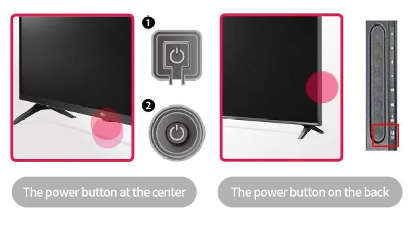 Vị trí của nút nguồn tivi LG ở Mặt Trước hoặc Mặt Bên