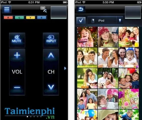 Giao diện ứng dụng Panasonic Remote 2 hiển thị các tùy chọn chia sẻ nội dung