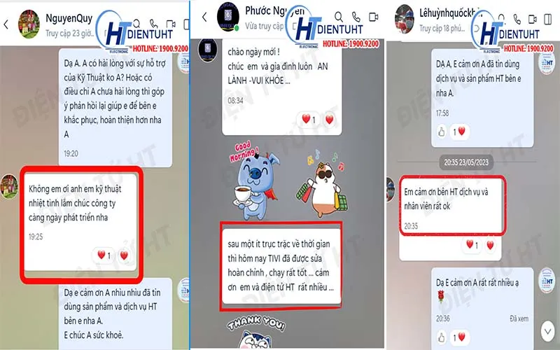 Hình ảnh phản hồi tích cực từ khách hàng về dịch vụ sửa tivi tại Điện Tử HT