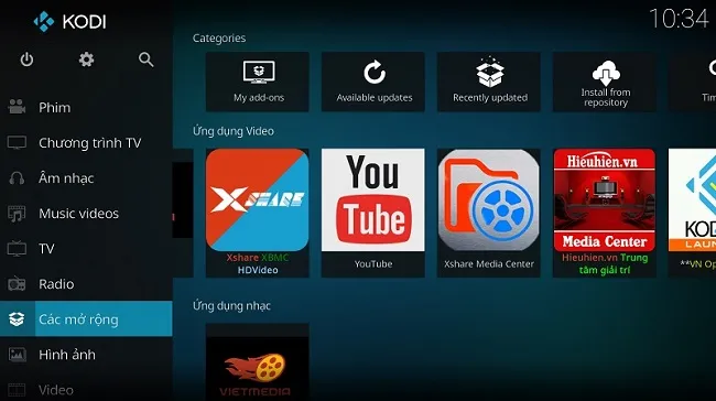Phần mềm xem tivi trên laptop Kodi