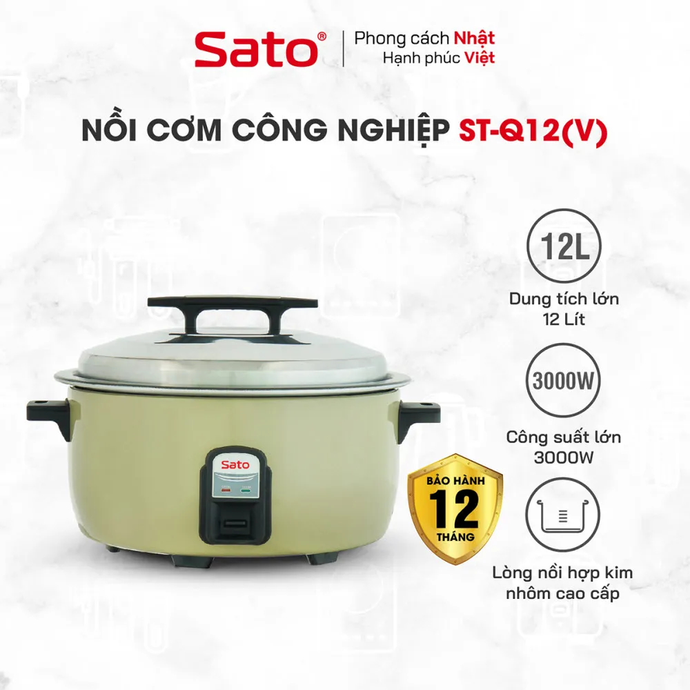 Ná»“i cÆ¡m Ä‘iá»‡n cÃ´ng nghiá»‡p SATO Q12 (V) 12 LÃ­t