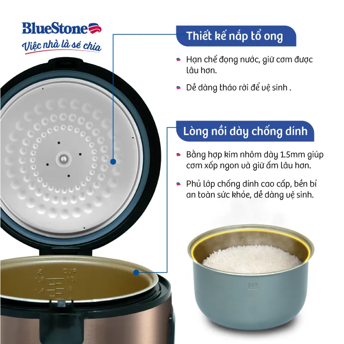 Phụ kiện đi kèm đầy đủ bao gồm xửng hấp, muỗng và cốc đong chuẩn