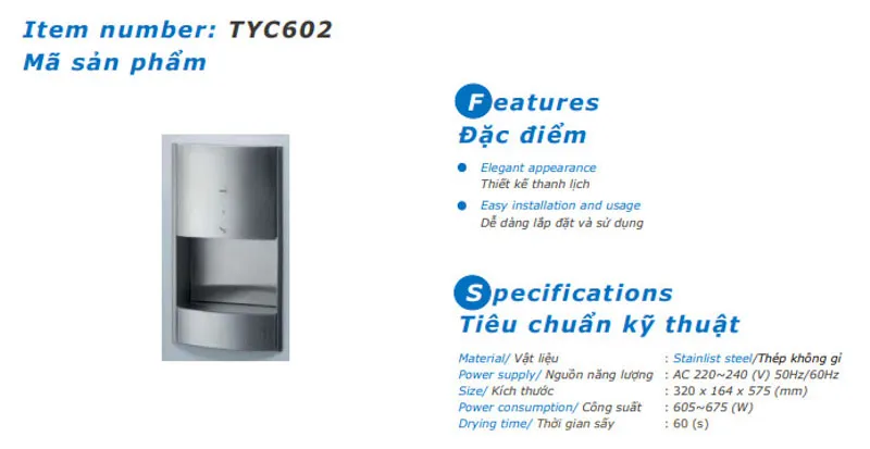 Máy sấy tay âm tường TYC602