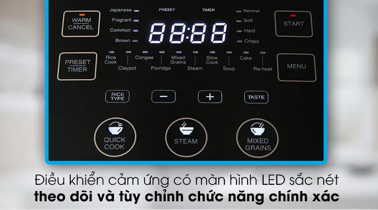 Hệ thống điều khiển cảm ứng hiện đại hỗ trợ nhiều chế độ nấu tự động
