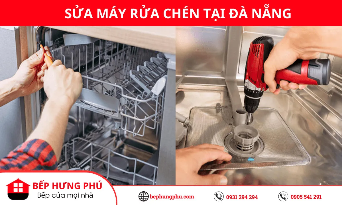 Kỹ thuật viên chuyên nghiệp tại Điện Máy Ánh Ngân đang thực hiện sửa máy rửa chén Đà Nẵng tận nhà khách hàng