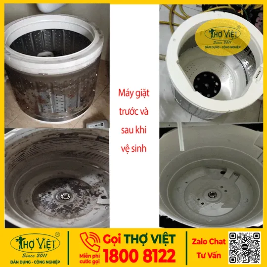 Máy giặt trước và sau vệ sinh