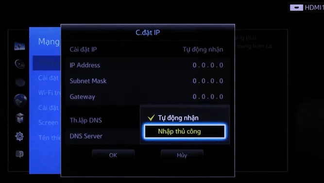 Thiết lập lại IP và DNS trên tivi Sony