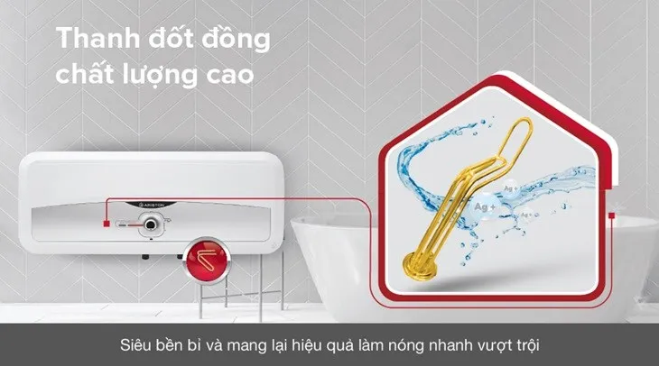 Bình nóng lạnh Ariston sử dụng thanh đốt đồng và magie chất lượng cao
