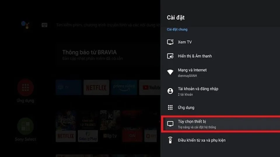 Thực hiện đặt lại dữ liệu khi tivi Sony bị lỗi không kết nối được internet kéo dài