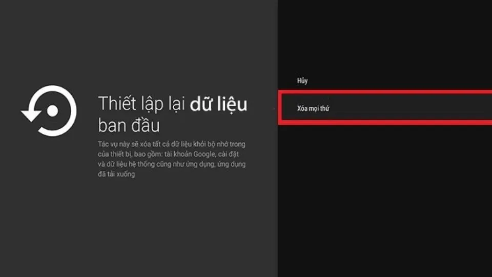 Hoàn tất quá trình xóa mọi dữ liệu để xử lý tivi Sony bị lỗi không kết nối được internet