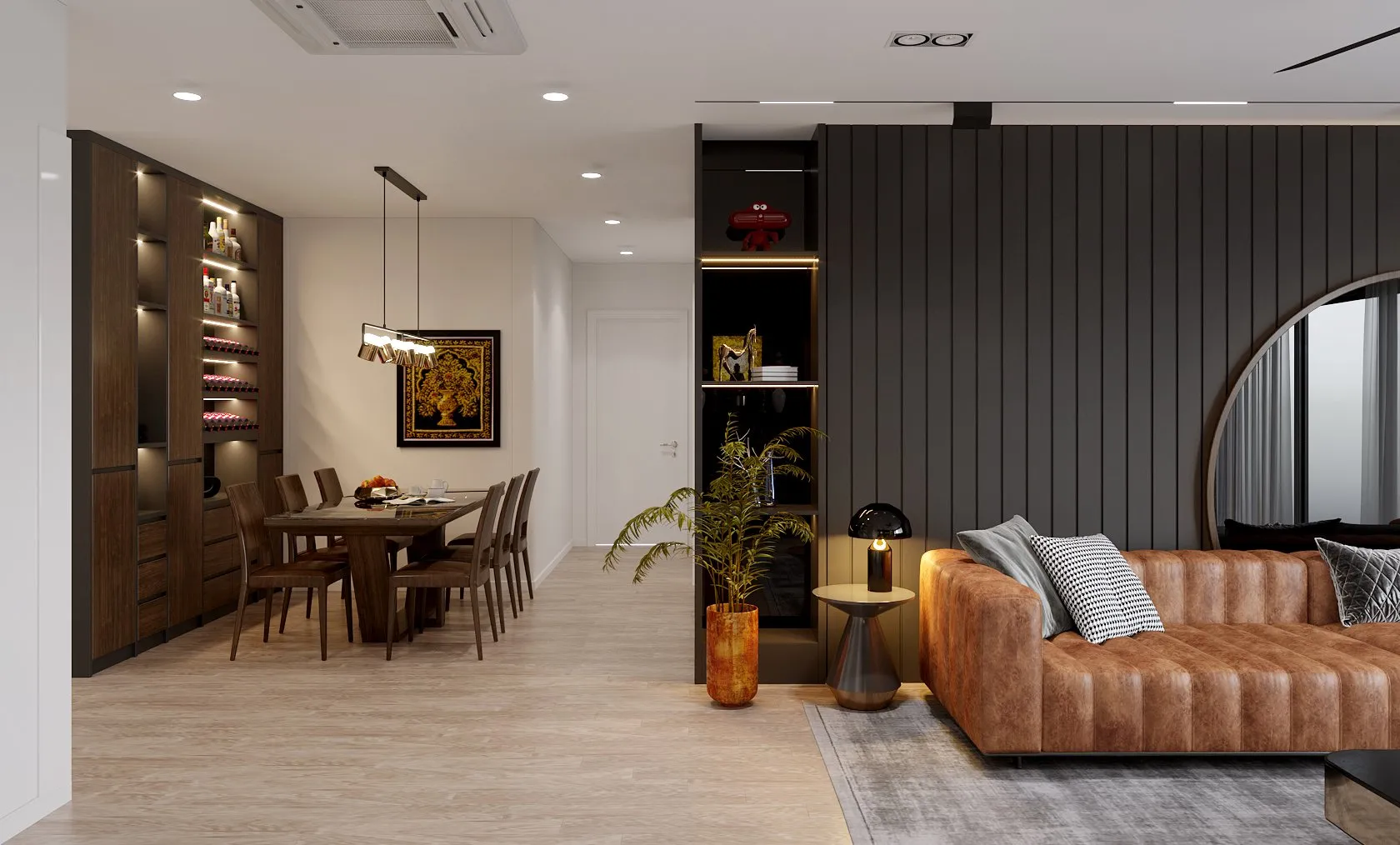 Chi tiết ngăn kéo thông minh của kệ tivi gỗ óc chó mang lại sự tiện lợi tối đa