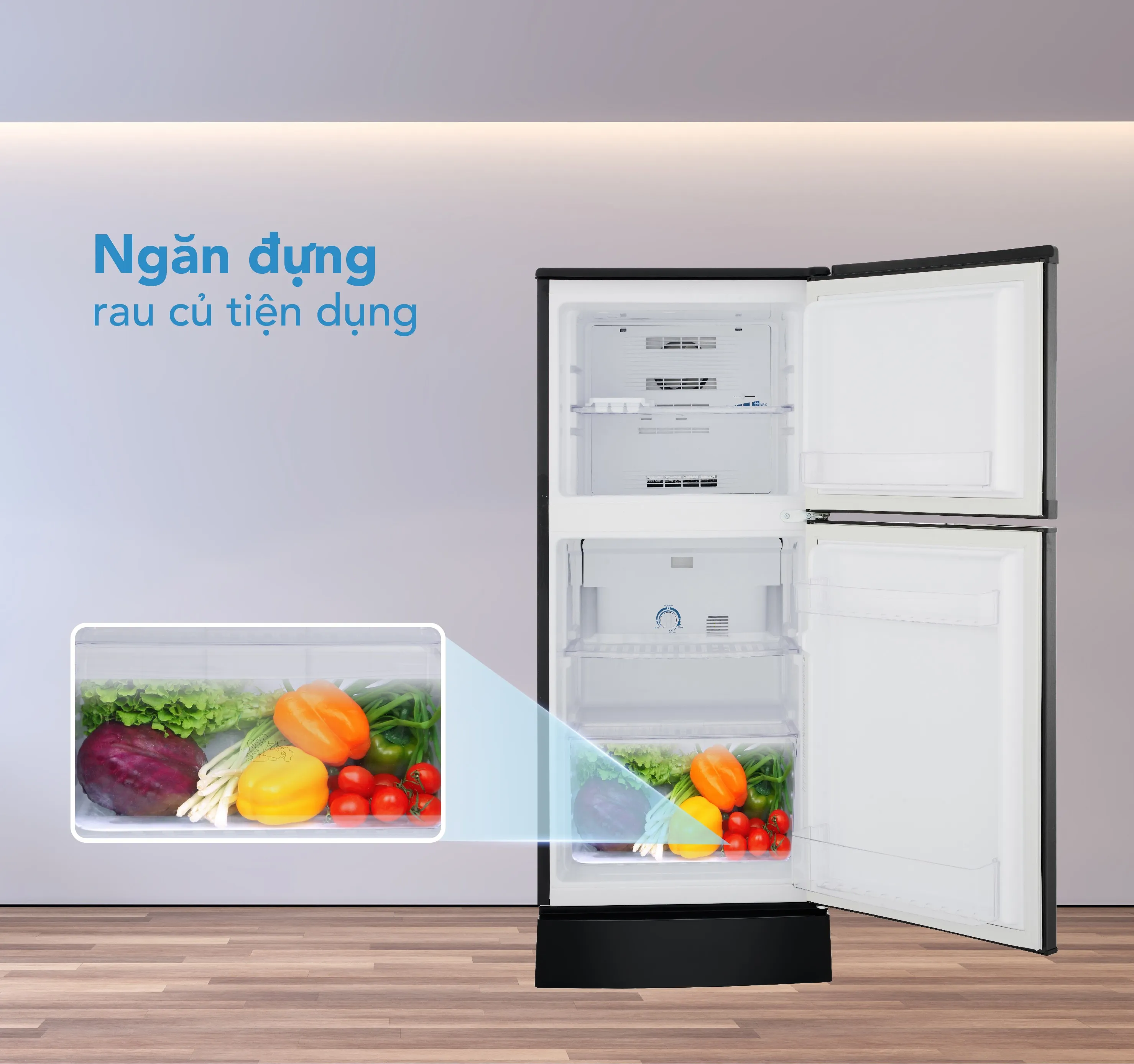 Ngăn chứa rau quả rộng rãi của tủ lạnh Funiki 126L