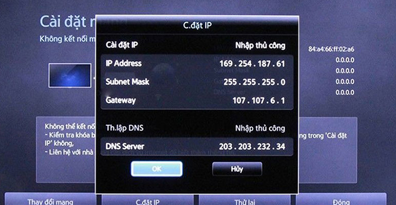 Nhập chính xác các thông số IP, Subnet Mask, Gateway, DNS Server