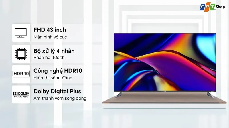 Mẫu tivi Casper 43 inch 43FGK610 với thiết kế hiện đại sắc nét